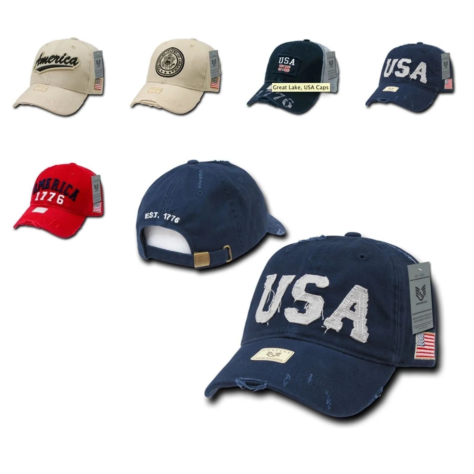 1 Dozen Rapid Dominance USA Flag Vintage America American Distressed Baseball Caps Hats