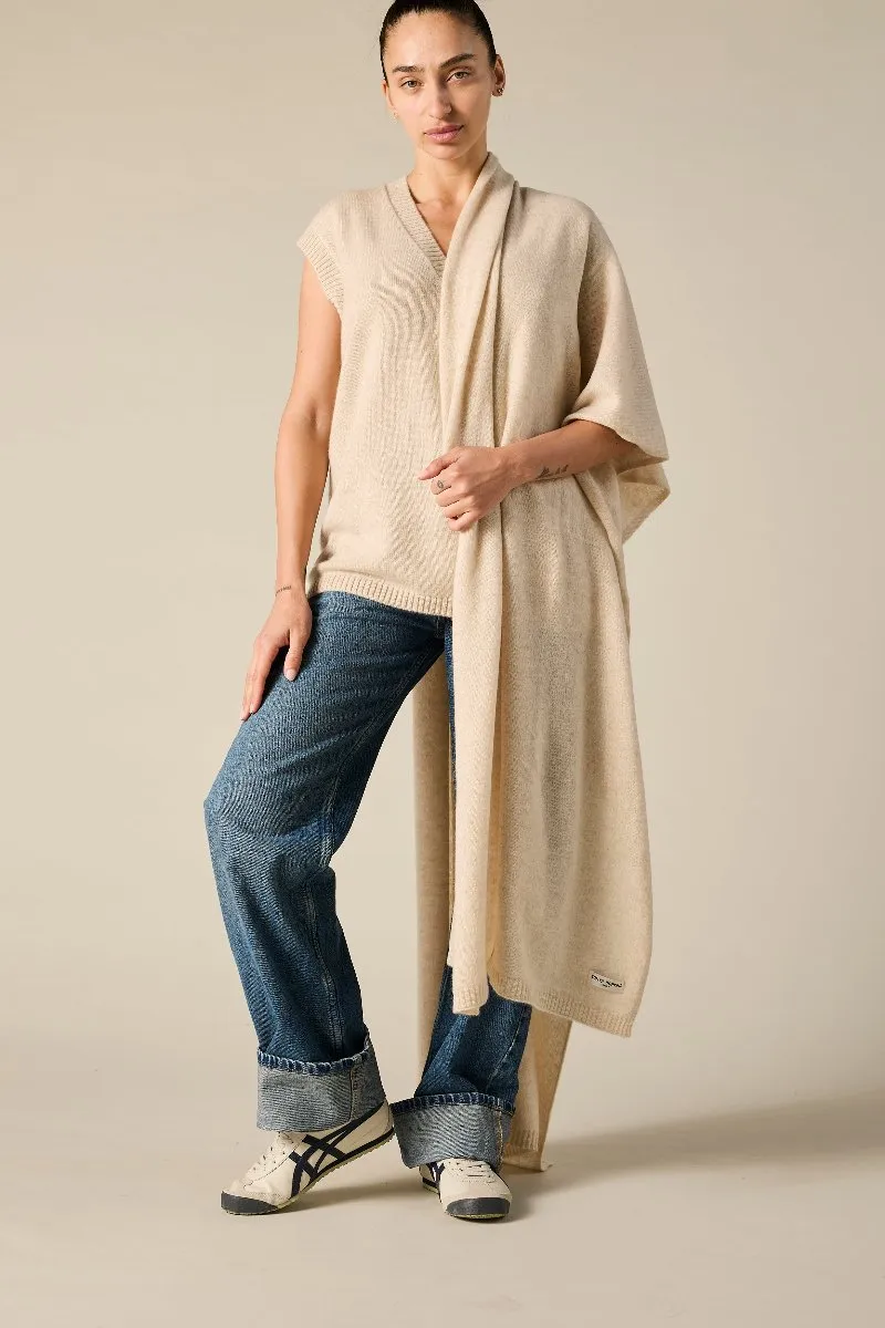 100% Cashmere Wrap in Pale Marle Beige