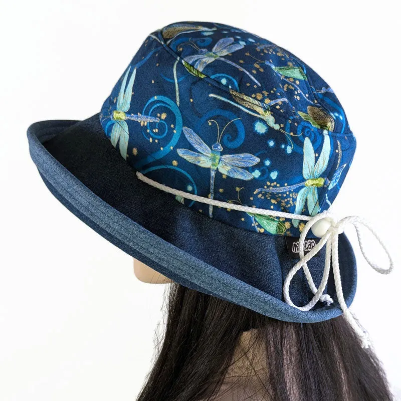 106 Sunblocker UV summer sun hat with large wide brim featuring dragonfly print