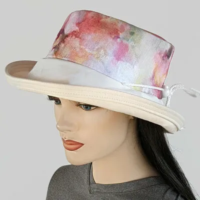 110-a Sunblocker UV summer sun hat with large wide brim with floral watercolour inspired print