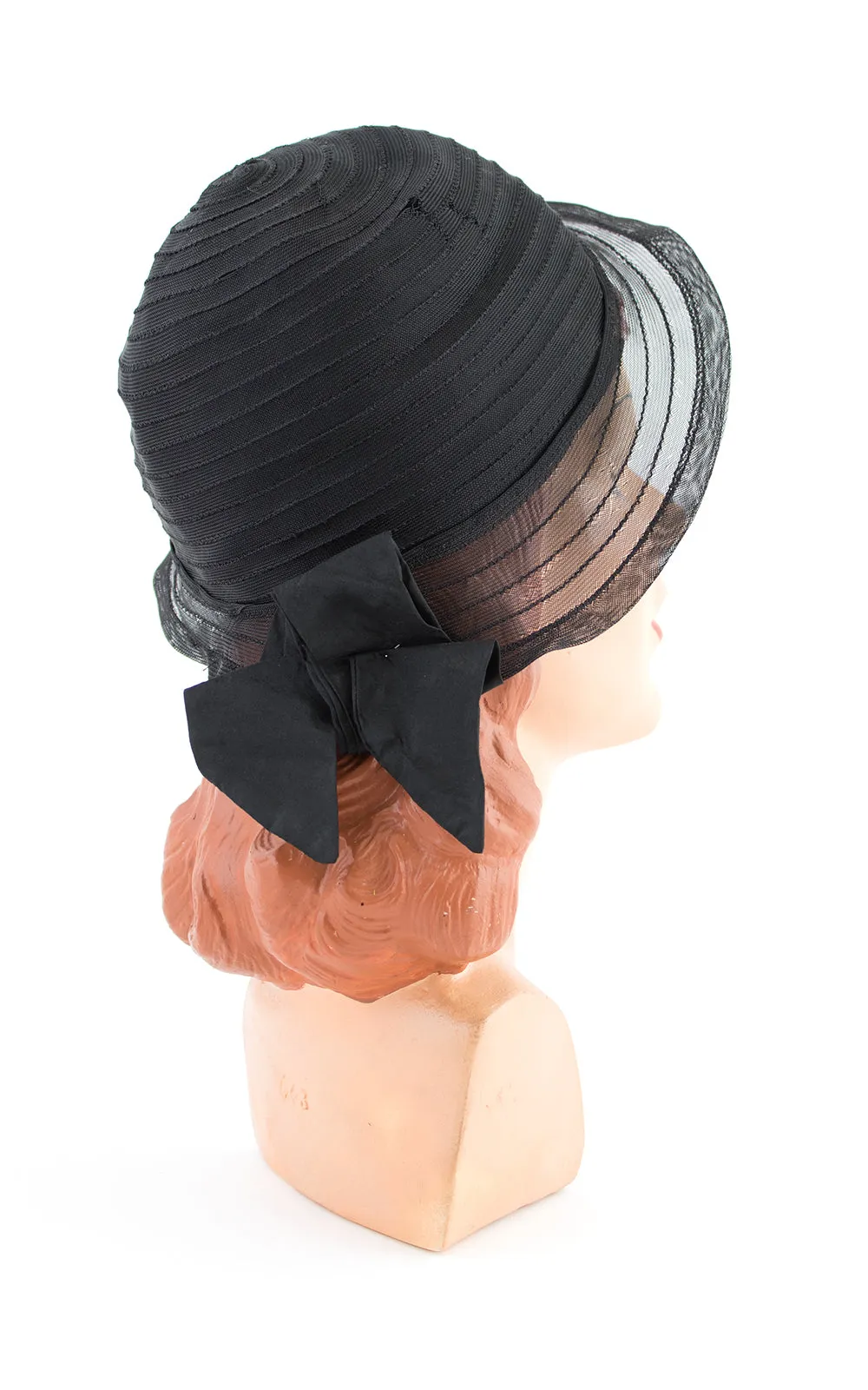 1920s Velvet Floral & Sheer Black Cloche | small/medium