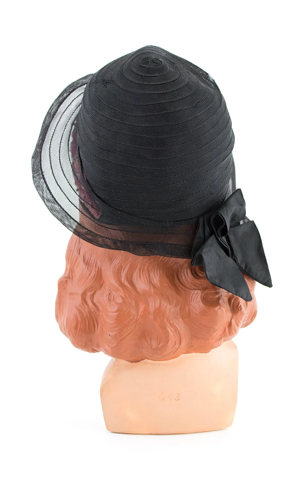 1920s Velvet Floral & Sheer Black Cloche | small/medium