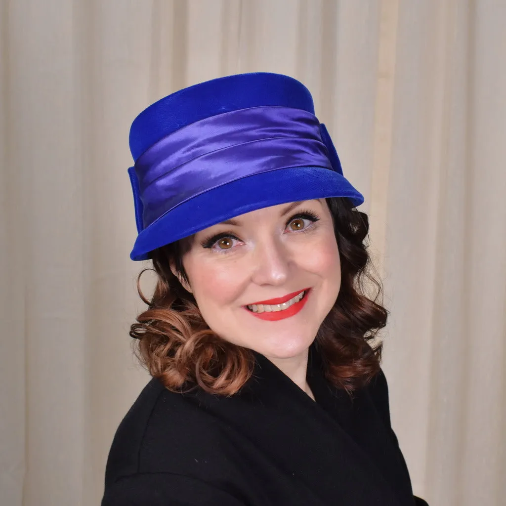 1950s Bright Blue Velvet Cloche Hat