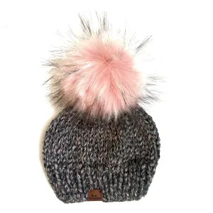 Adult Wool Free Knit Pom Hat | Black   Pink