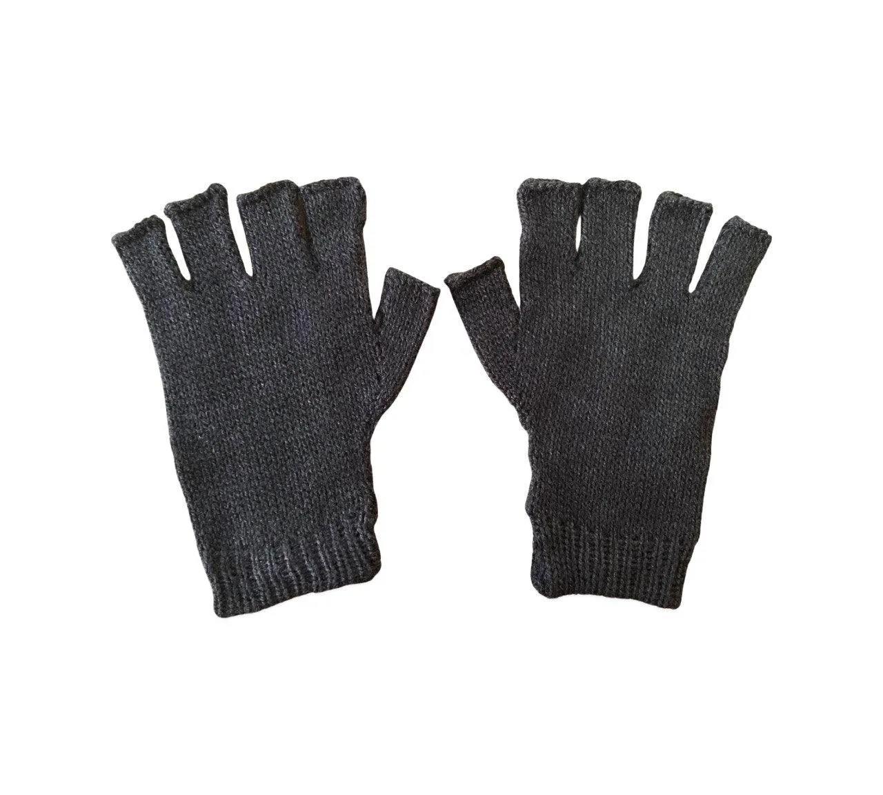 Alpaca Hand Knitted Fingerless Gloves - black