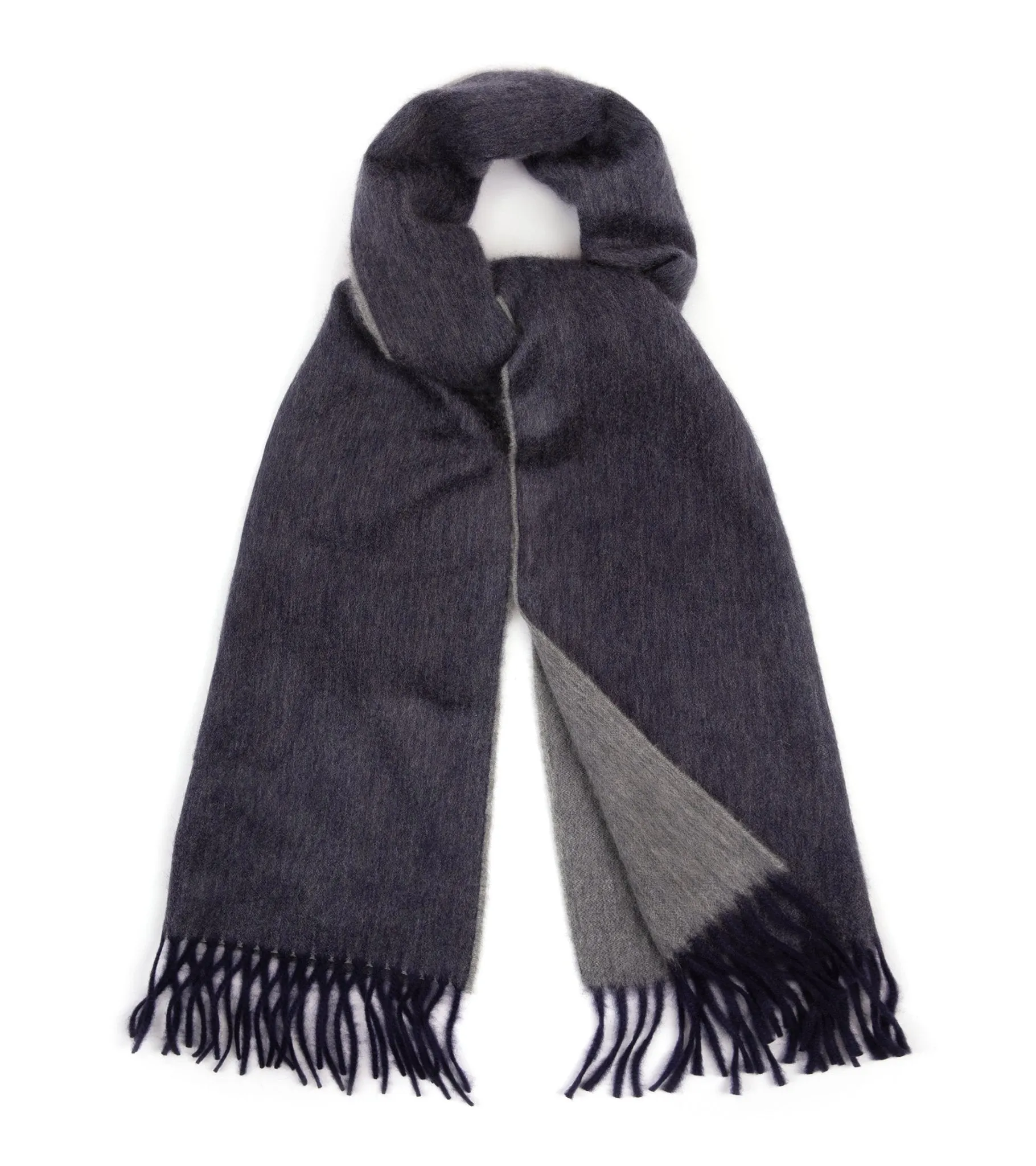 Begg x Co Arran Reversible Oversized Cashmere Scarf: Navy/Grey