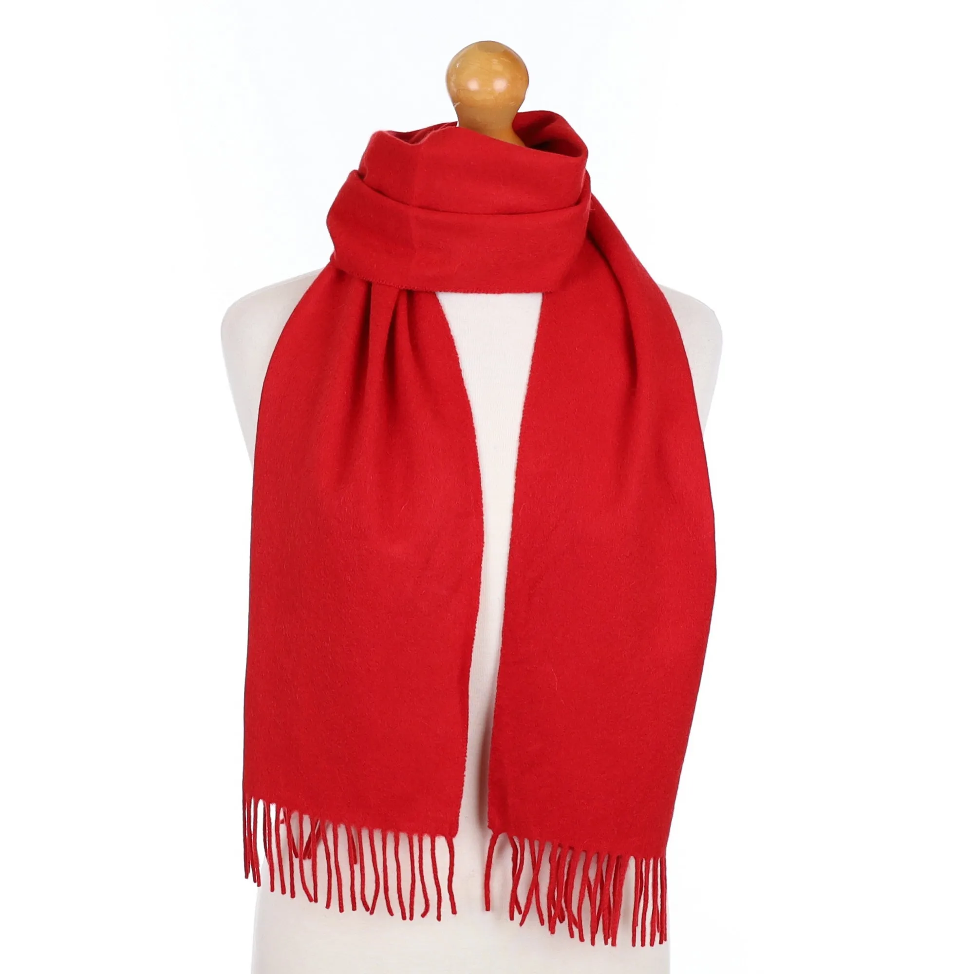 Berry Red Cashmere Fringed Woven Scarf