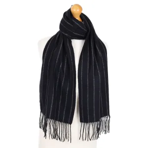 Black and Grey Striped Cashmere Fringed Woven Scarf