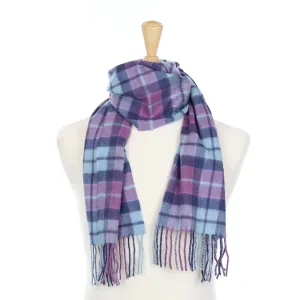 Blue and Lilac Checked Cashmere Fringed Woven Scarf