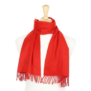 Boss Vermillion Orange Cashmere Fringed Woven Scarf