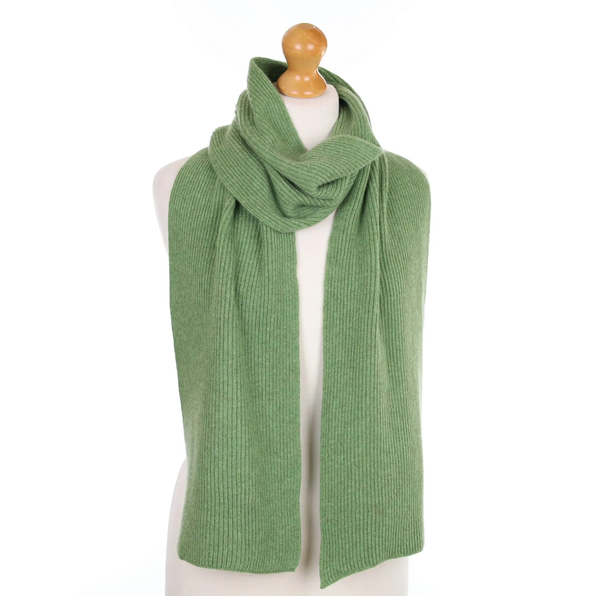 Brand New Scottish Pear Green Rib Cashmere Scarf