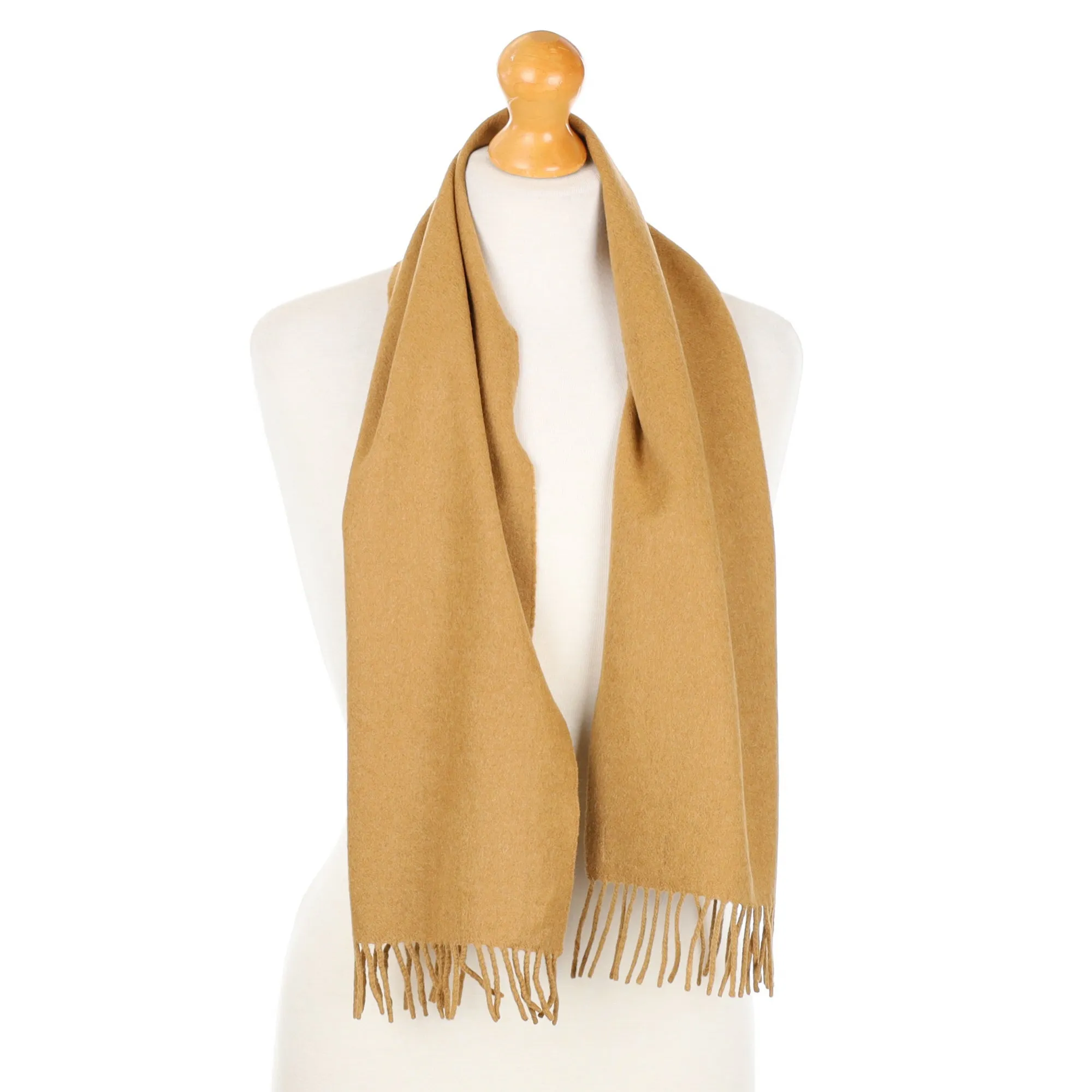 Camel Brown Cashmere Fringed Woven Scarf