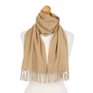 Camel Cashmere Fringed Woven Scarf