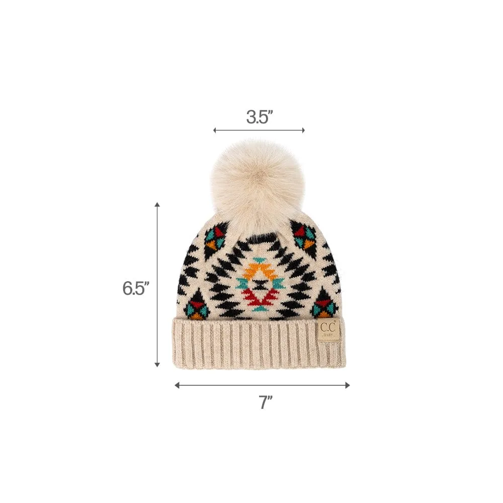 C.C Aztec Soft Faux Fur Pom Matching Mommy & Baby Beanie Set