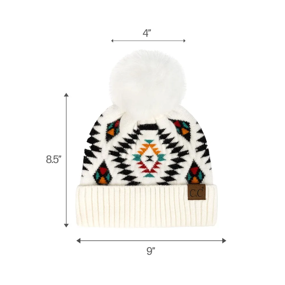 C.C Aztec Soft Faux Fur Pom Matching Mommy & Baby Beanie Set