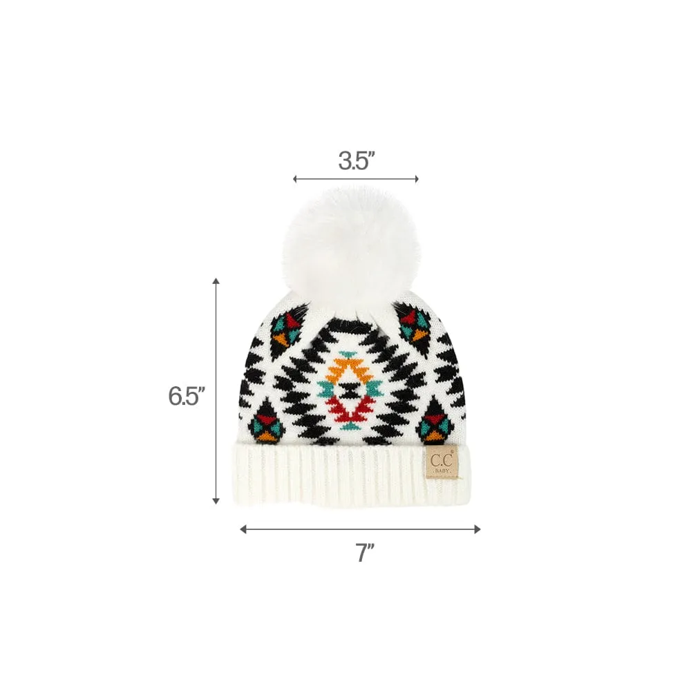 C.C Aztec Soft Faux Fur Pom Matching Mommy & Baby Beanie Set