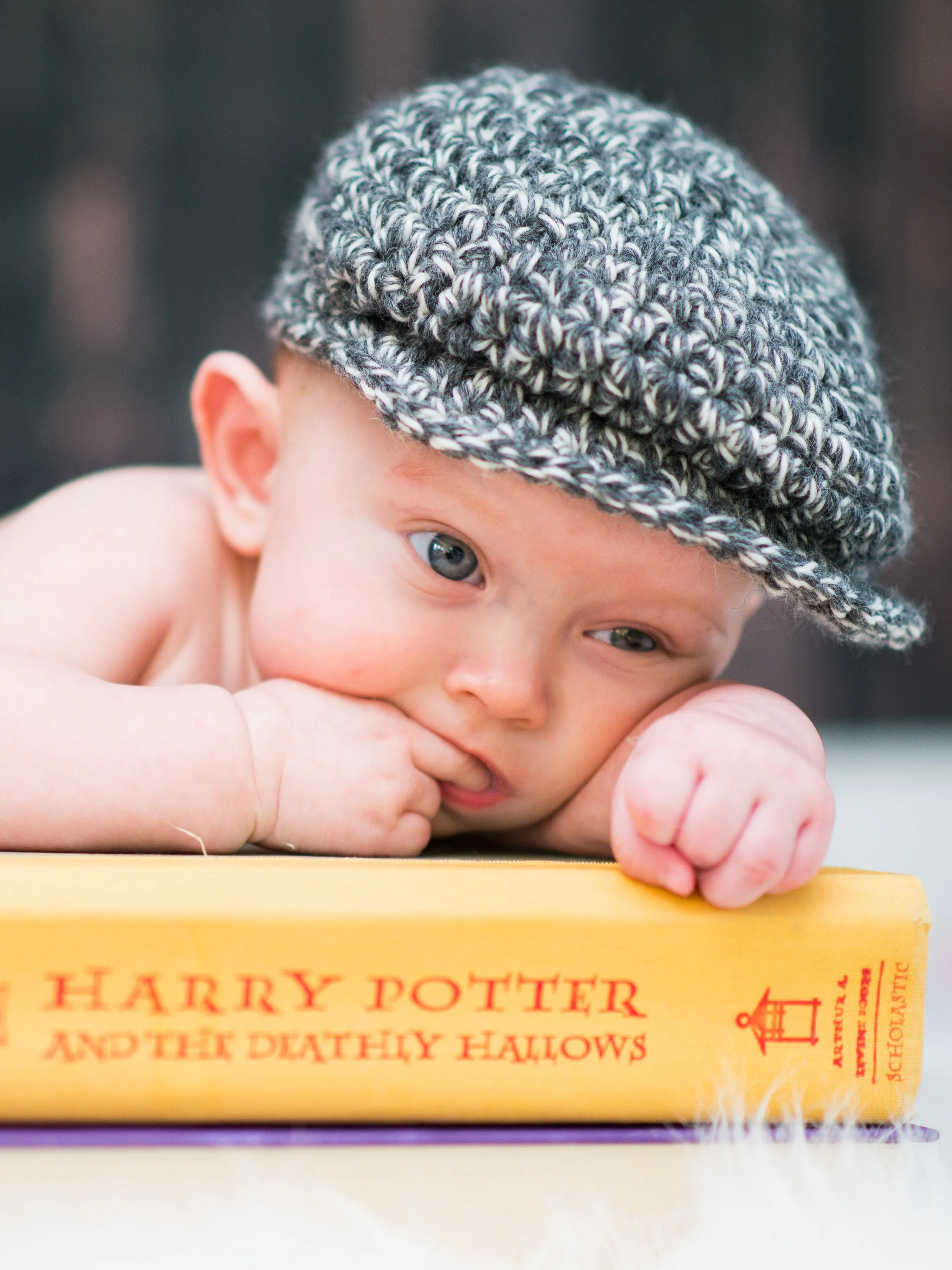 Charcoal gray & cream Irish wool newsboy hat