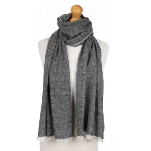 Charcoal Grey Marl Cashmere Fringed Woven Scarf