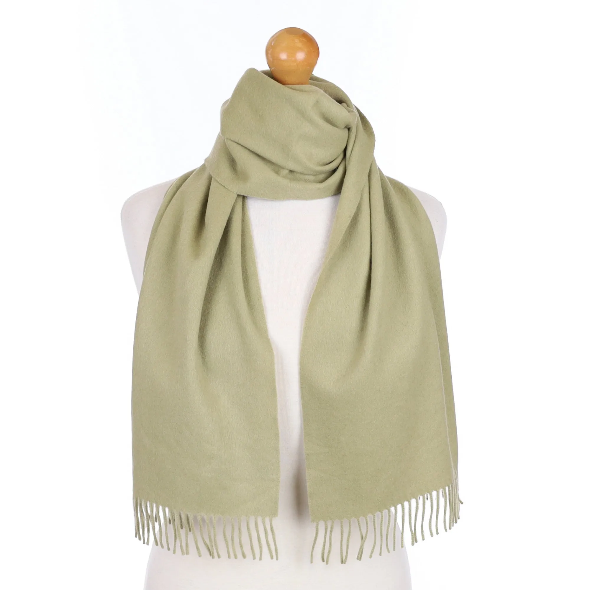 Chicory Green Cashmere Fringed Woven Scarf