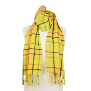 Coach Colourful Yellow Check Cashmere Fringed Woven Scarf