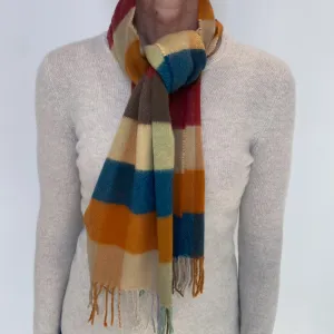 Colourful Checked Cashmere Woven Fringed Scarf