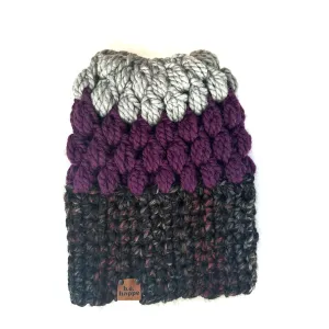 Crochet Puff Stitch Slouch Hat | Black   Purple   Gray