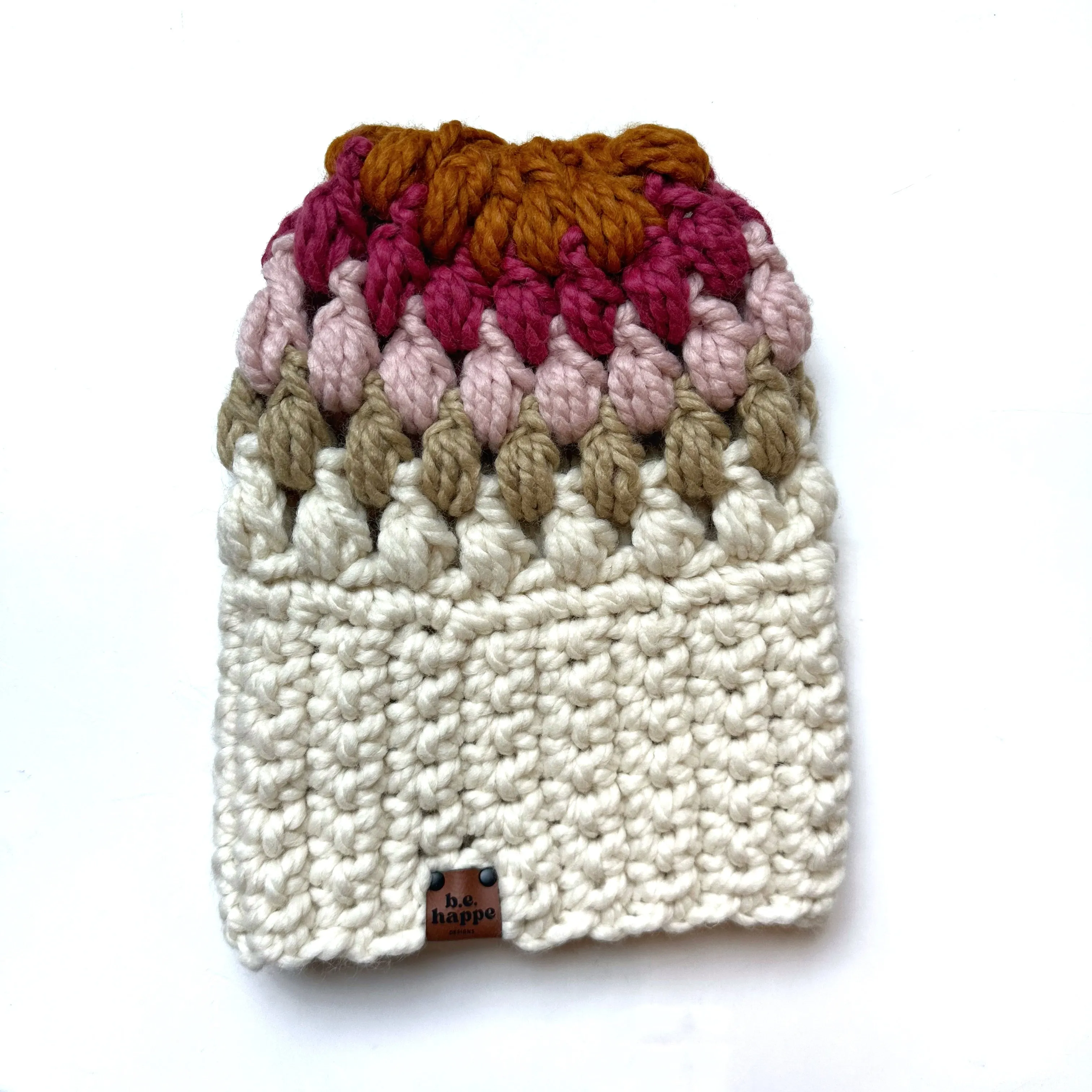 Crochet Puff Stitch Slouch Hat | Off White Multi-Color