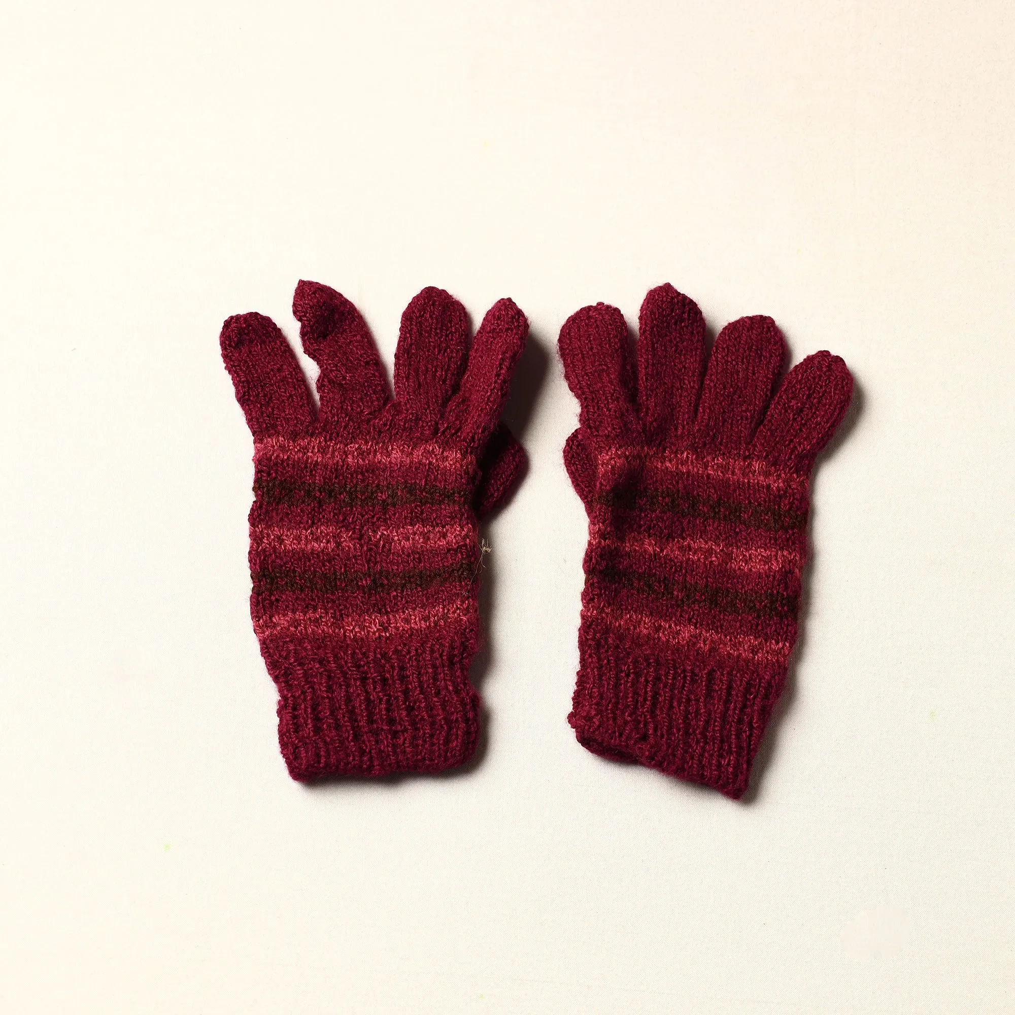 Dark Red - Kumaun Hand Knitted Woolen Gloves (Adult)