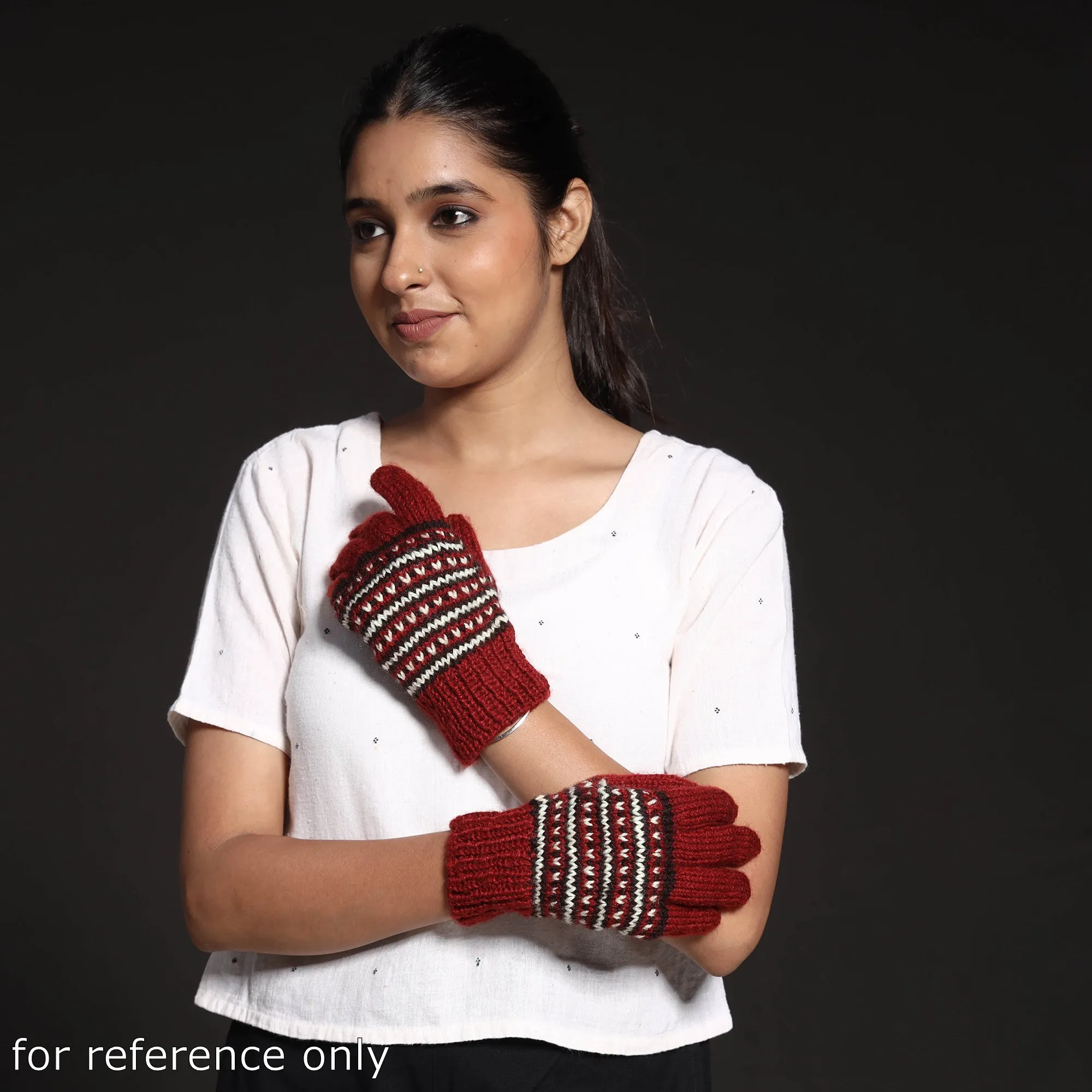 Dark Red - Kumaun Hand Knitted Woolen Gloves (Adult)