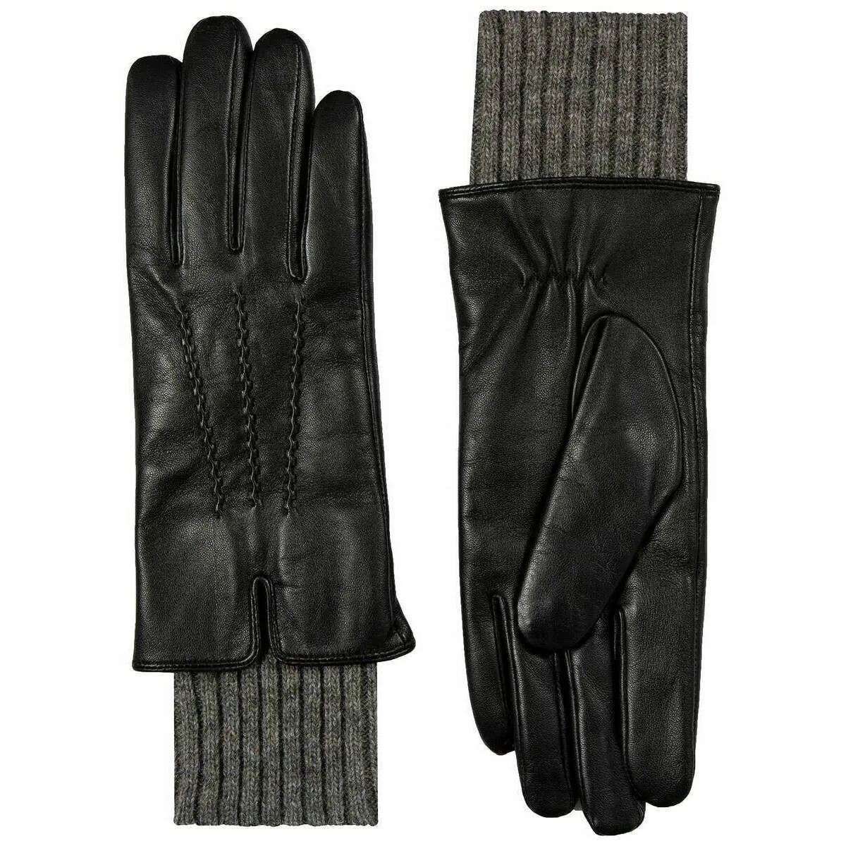 Dents Tamara Knitted Cuff Leather Gloves - Black/Charcoal