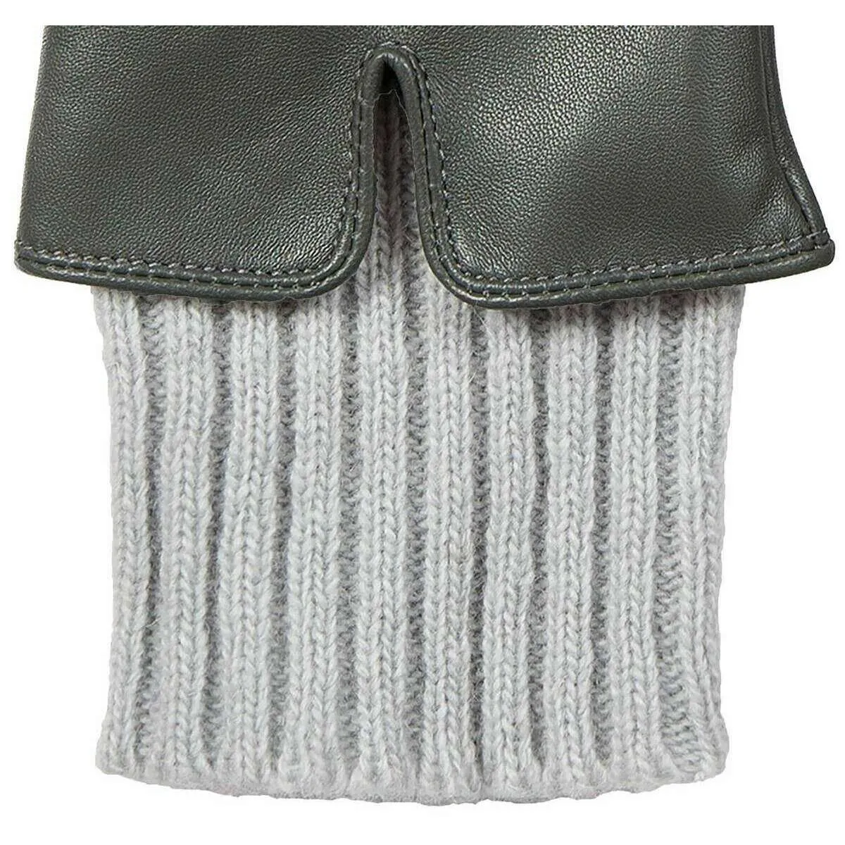 Dents Tamara Knitted Cuff Leather Gloves - Charcoal Grey/Dove Grey