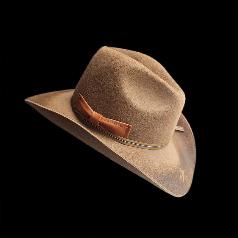 Distressed Fedora in Camel with Ribbon Bow