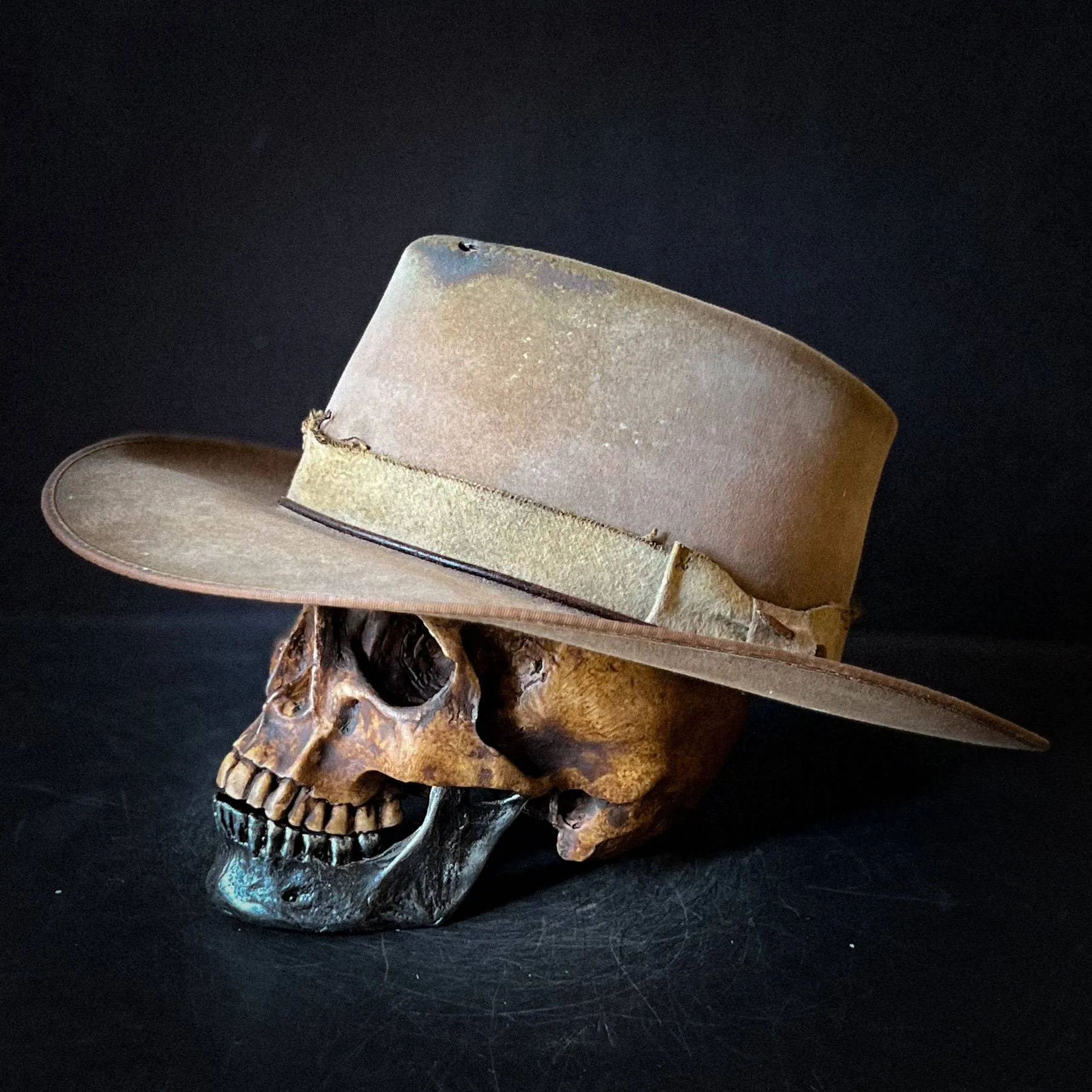 Distressed Fedora with Brown Hat Golden Rope Intertwined White Threads