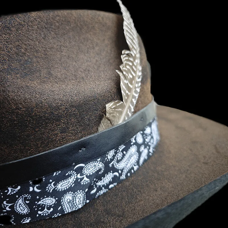 Distressed Fedora with Western Style Feather