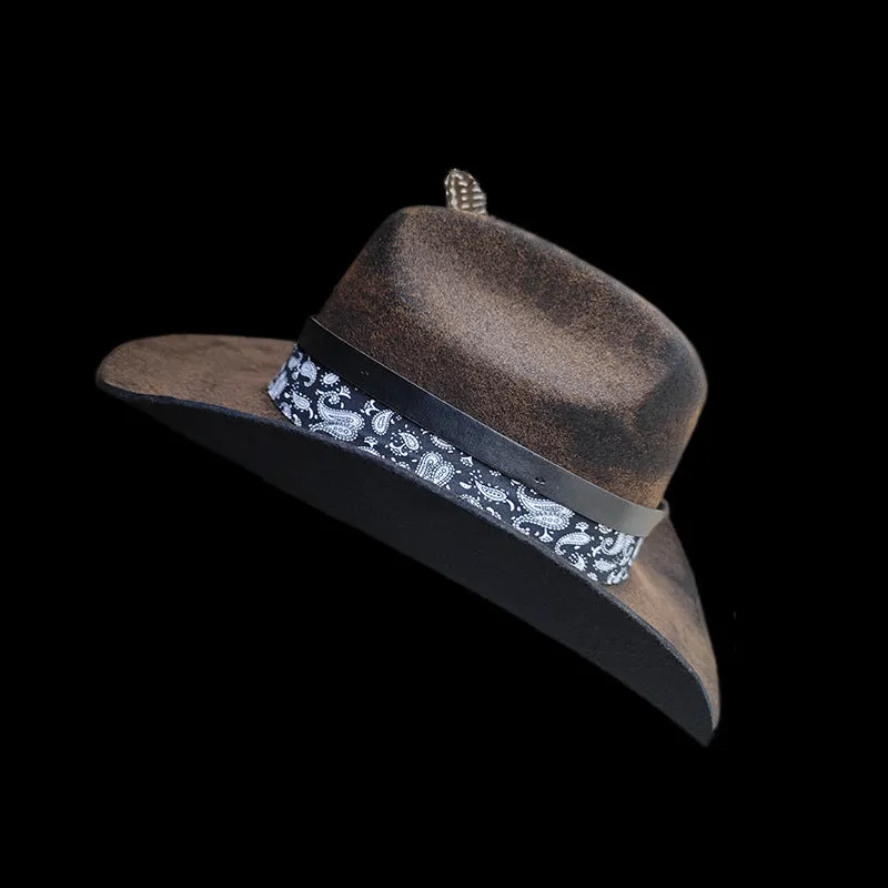 Distressed Fedora with Western Style Feather