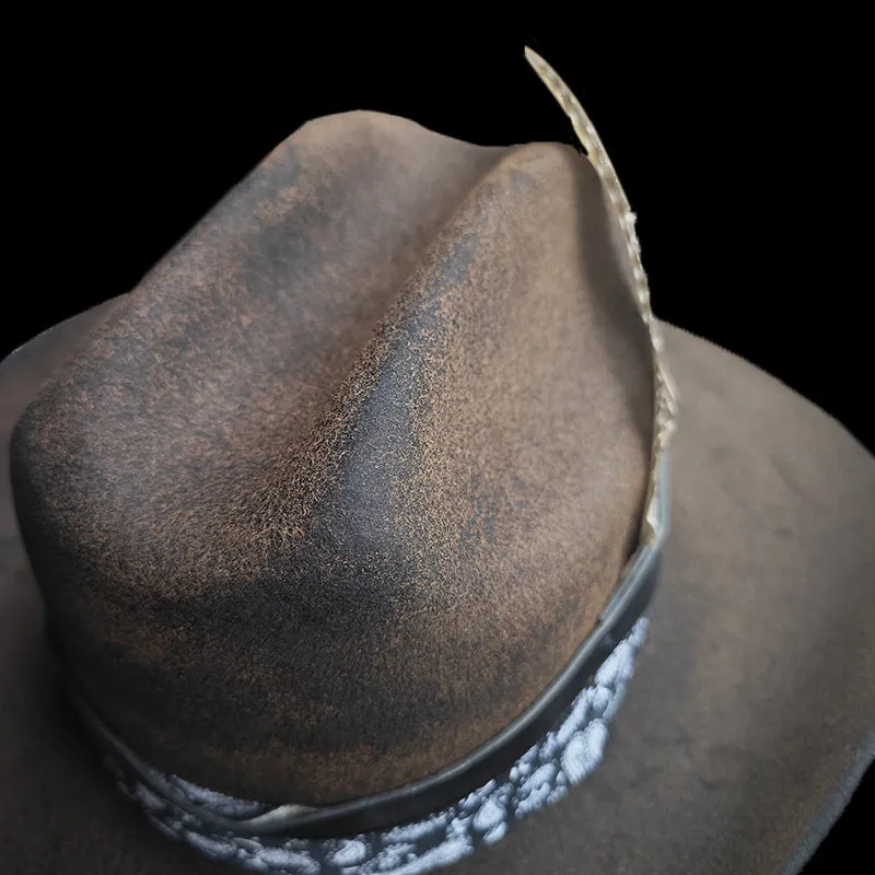 Distressed Fedora with Western Style Feather