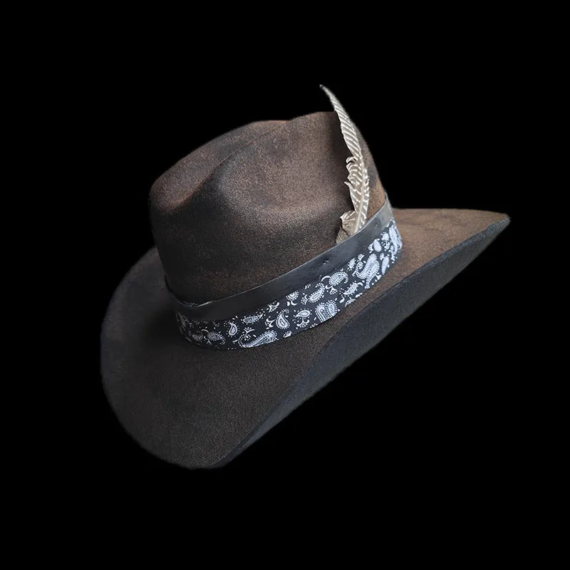 Distressed Fedora with Western Style Feather