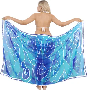 Embrace Coastal Serenity In Sky Blue Sheer Abstract Printed Beach Wrap For Women