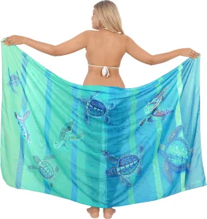 Embrace Oceanic Tranquility Blue Sheer Underwater Turtle Printed Beach Wrap For Women