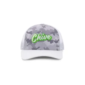 Embroidered Chive Script Camo Snapback Hat