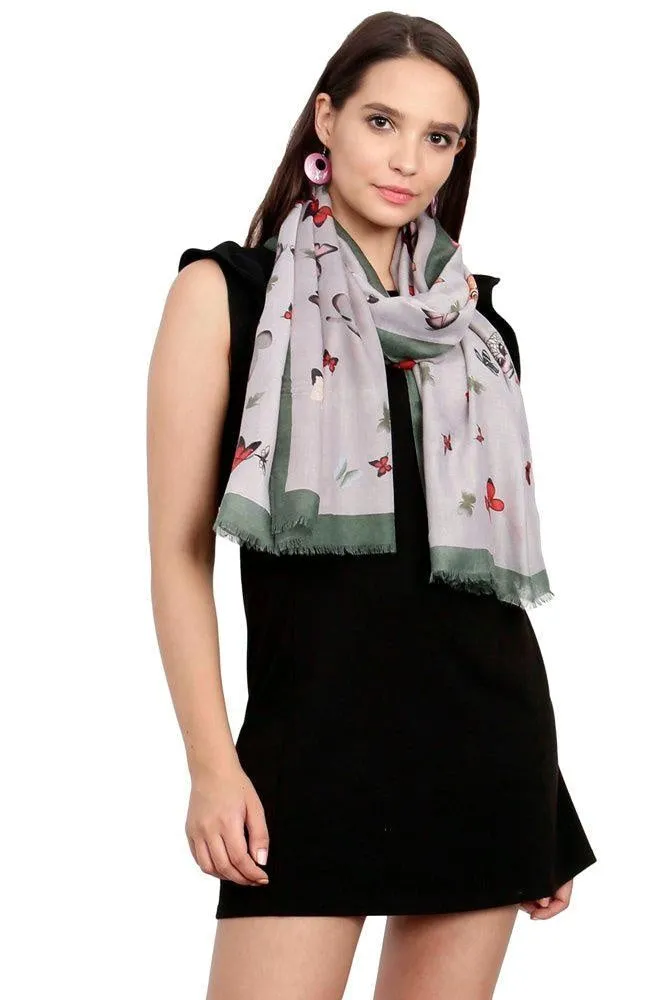 FabSeasons Green Viscose Butterfly Printed Soft & Stylish Scarf