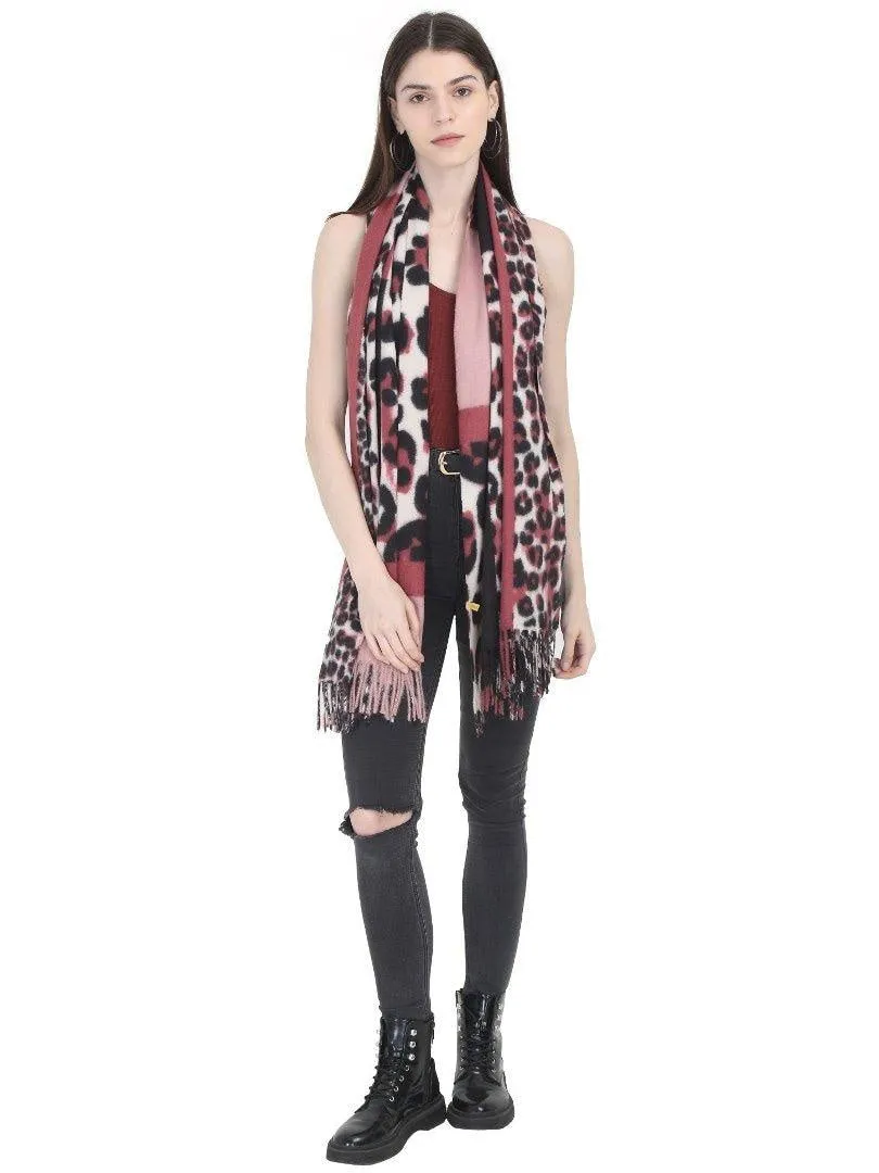 FabSeasons Maroon Leopard Printed Acrylic Woolen Scarf For Women