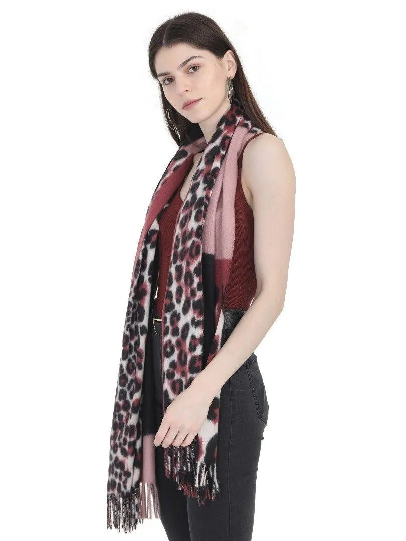 FabSeasons Maroon Leopard Printed Acrylic Woolen Scarf For Women