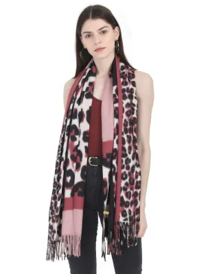 FabSeasons Maroon Leopard Printed Acrylic Woolen Scarf For Women