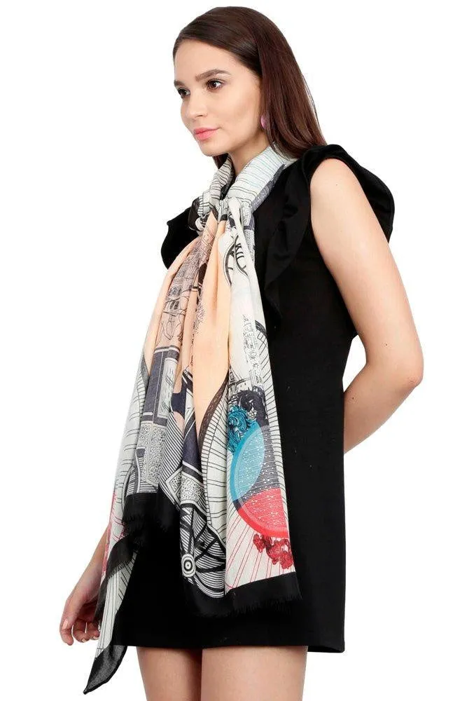 FabSeasons Viscose Abstract Black Printed Soft & Stylish Scarf