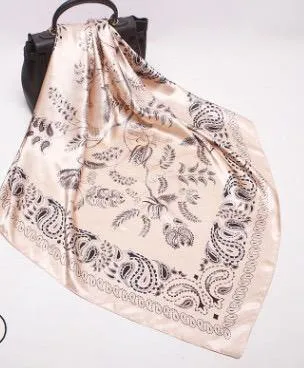 Gold and Black Paisley Square Satin Silky Scarf