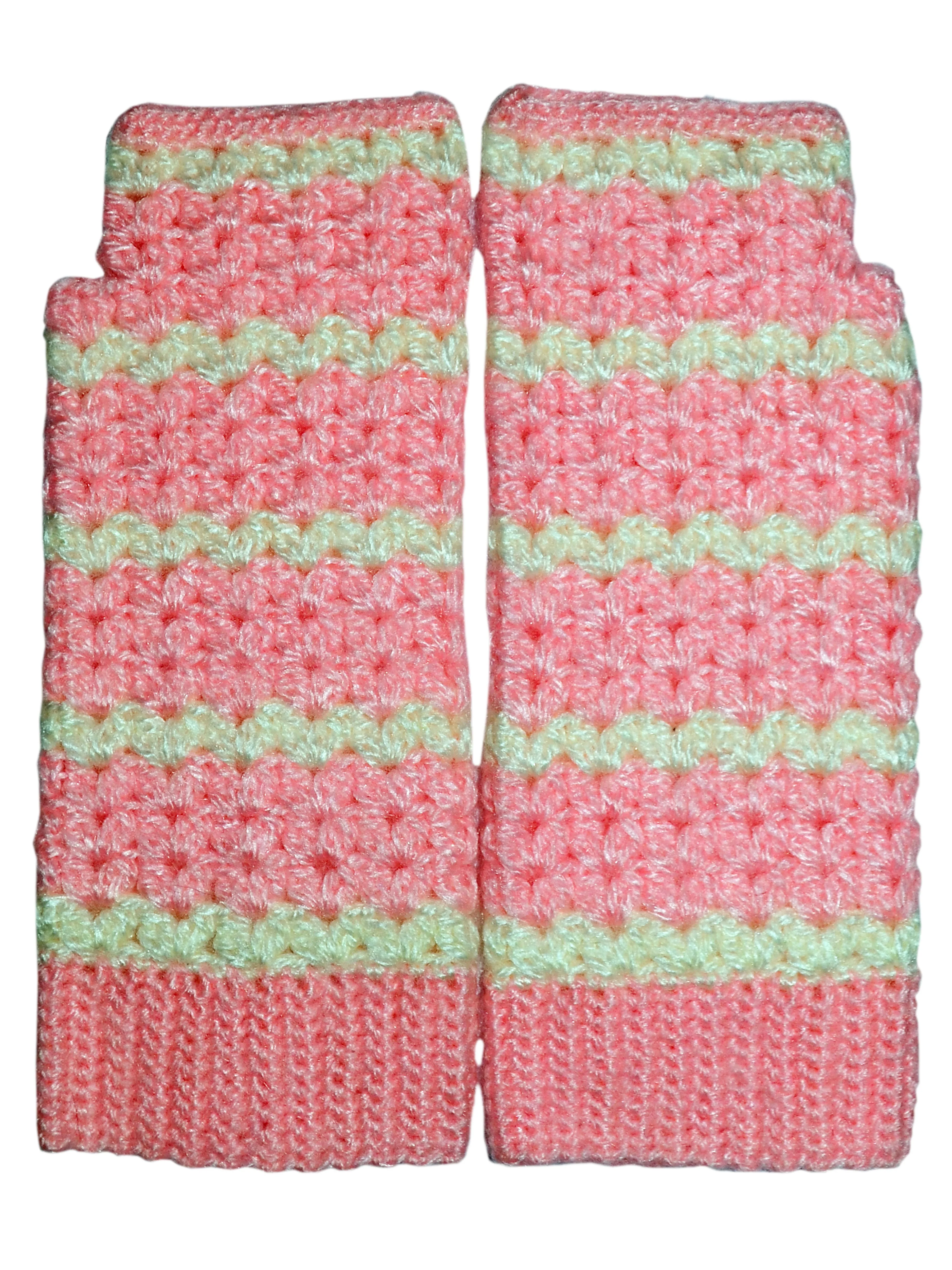 Graminarts Handmade Long Crochet Fingerless Gloves Baby Pink And White Design