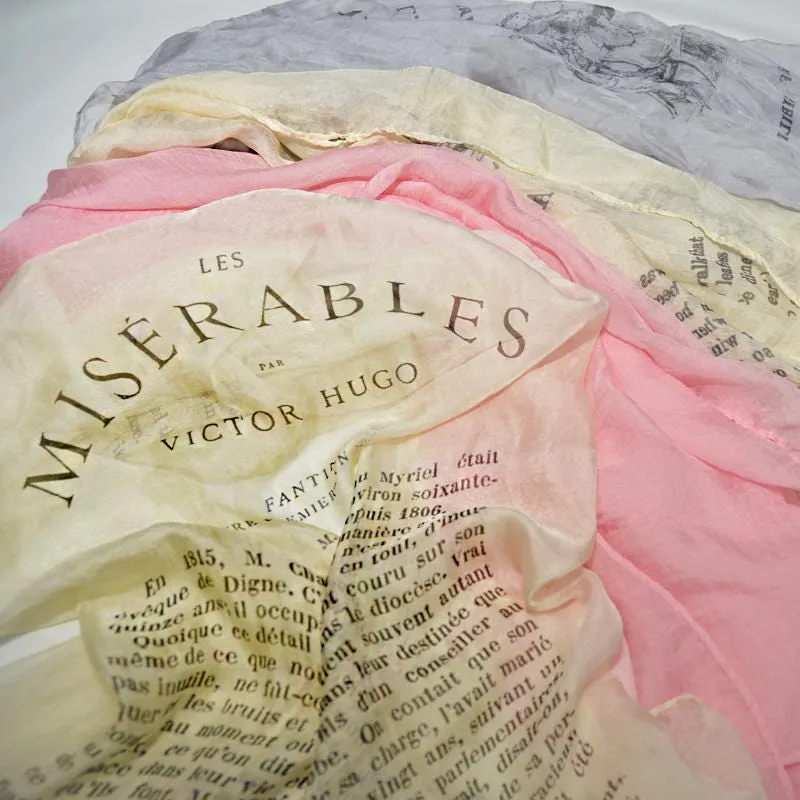 Les Misérables by Victor Hugo Chiffon scarf (English version), summer scarf, light scarf, Spring scarf