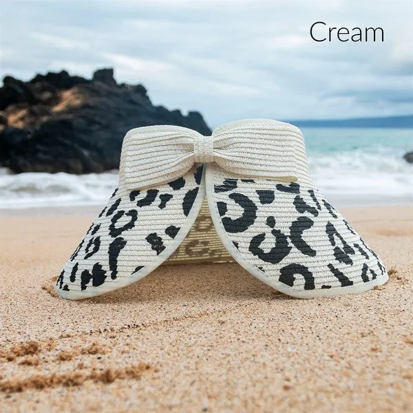 Natural Leopard Bow Roll Up Sun Visor Hat