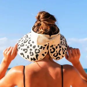 Natural Leopard Bow Roll Up Sun Visor Hat